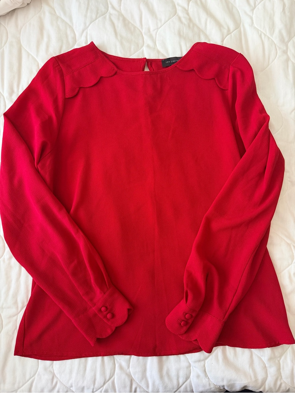 The Limited Red Scallop-Trim Long Sleeve Top